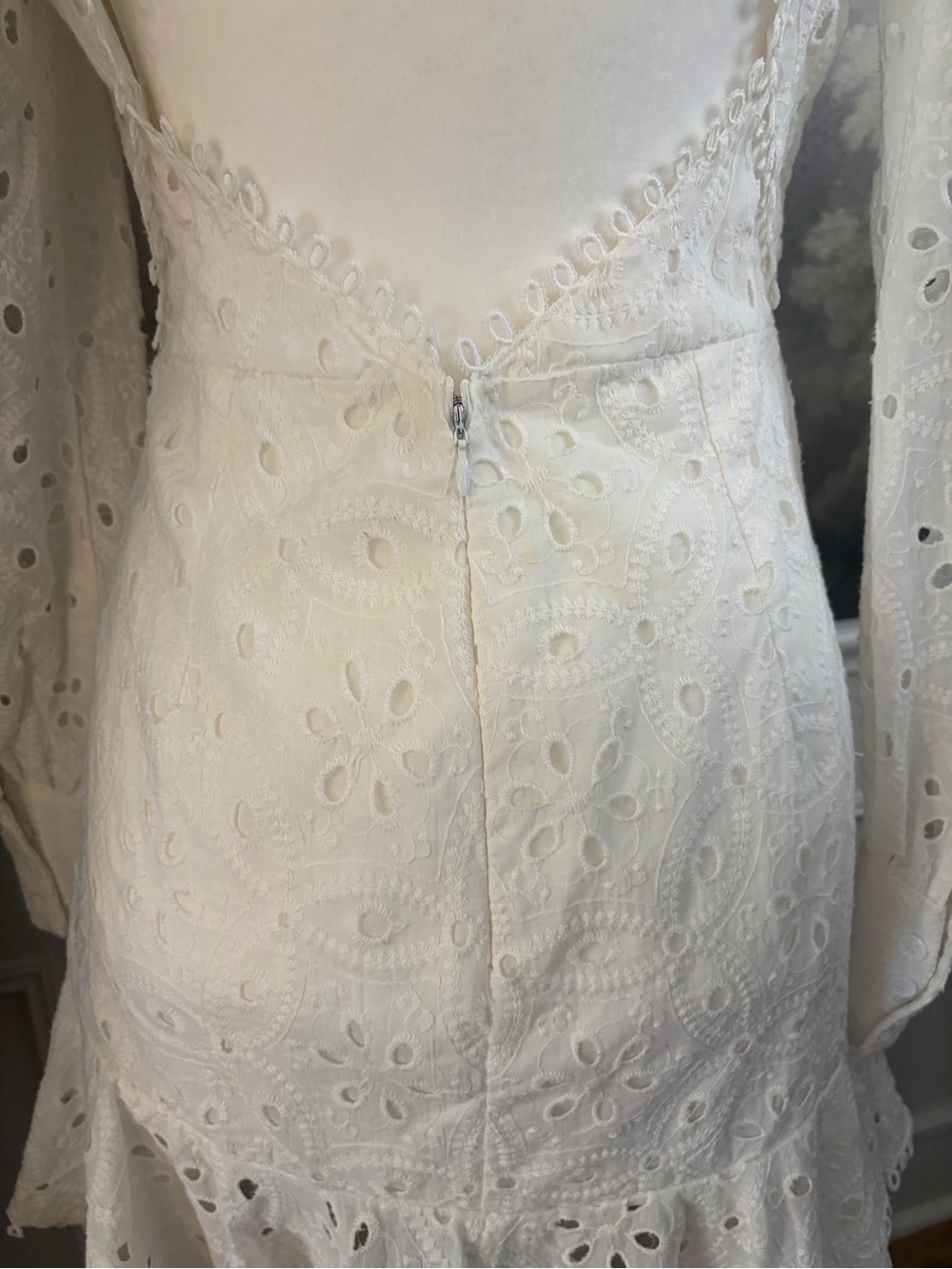 Princess Polly White Eyelet V-Neck Long Sleeve Mini Dress - Picture 7 of 12